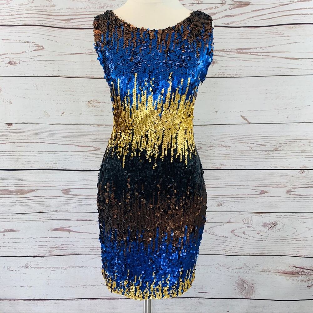 Adore fully sequin dress black blue gold brown